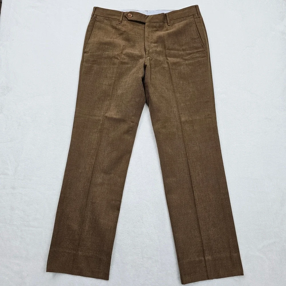 De Corato Trousers Pants Mens 50 34x30 Brown Cotton Canvas Italy Sartorial